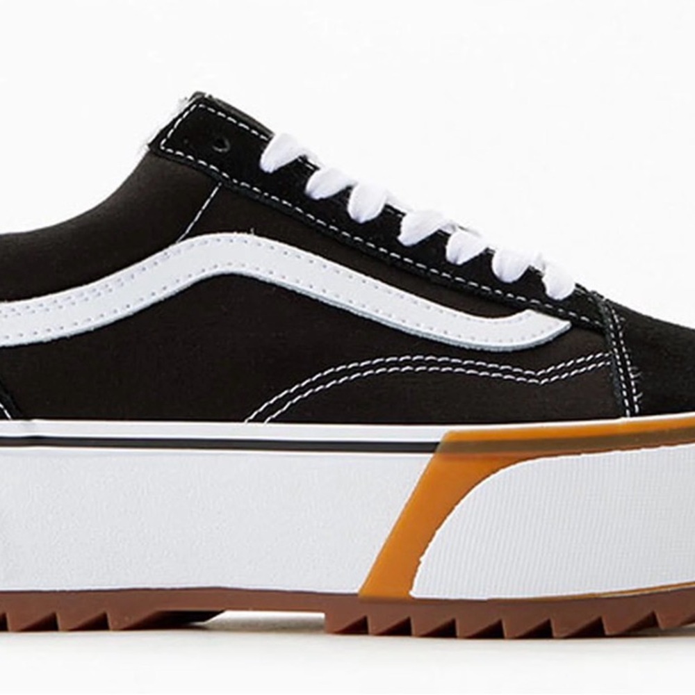 Vans Black and White Platform Old Skool Sneakers with Gum Accent